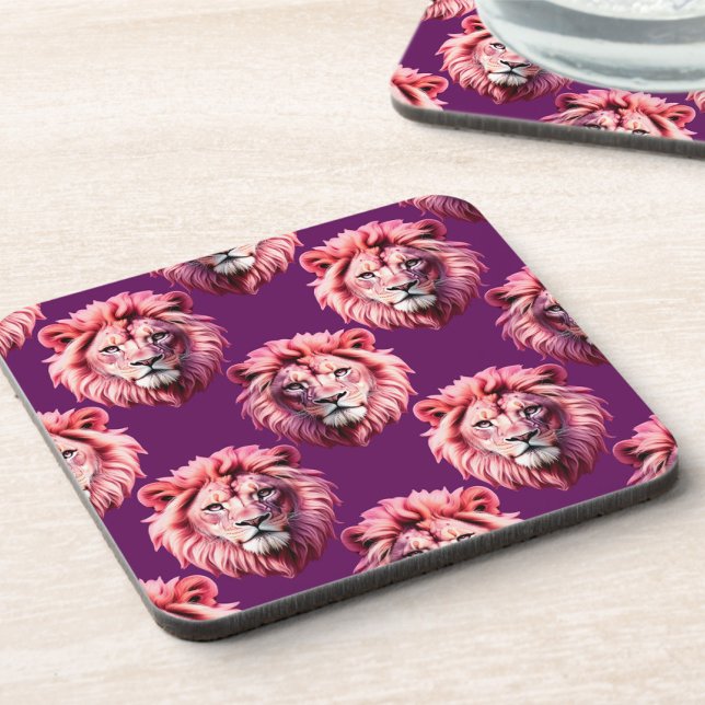 Pink Lion Head Animal Pattern Design Purple  Coaster (Creator Uploaded)
