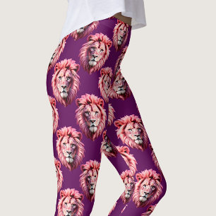 Pink Lion Head Animal Pattern Design Purple Leggings