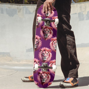 Pink Lion Head Animal Pattern Design Purple Skateboard