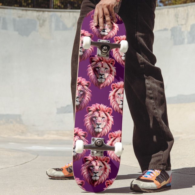 Pink Lion Head Animal Pattern Design Purple  Skateboard (Creator Uploaded)