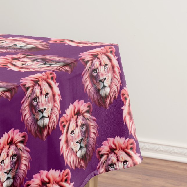 Pink Lion Head Animal Pattern Design Purple  Tablecloth (Creator Uploaded)