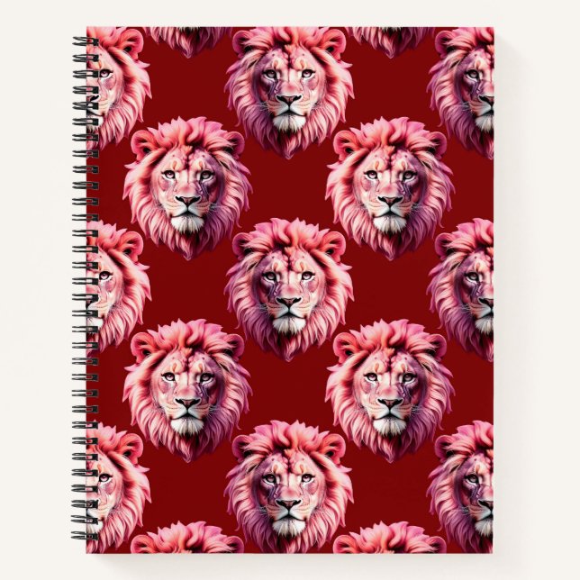 Pink Lion Head Animal Pattern Design Red  Notebook (Front)