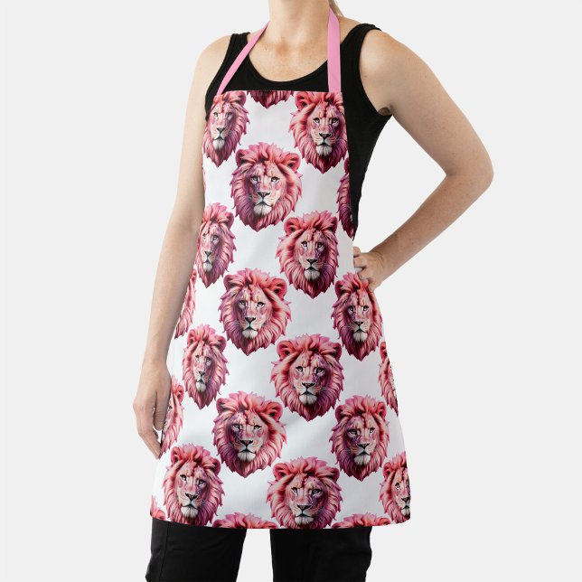 Pink Lion Head Animal Pattern Design White  Apron (Creator Uploaded)