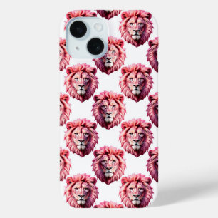 Pink Lion Head Animal Pattern Design White iPhone 15 Case