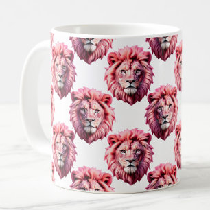 Pink Lion Head Animal Pattern Design White Coffee Mug