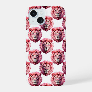 Pink Lion Head Animal Pattern Design White iPhone 15 Case