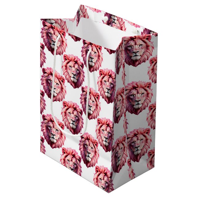 Pink Lion Head Animal Pattern Design White  Medium Gift Bag (Creator Uploaded)