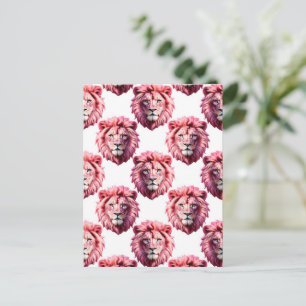 Pink Lion Head Animal Pattern Design White Postcard