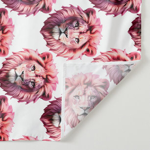 Pink Lion Head Animal Pattern Design White  Tapestry