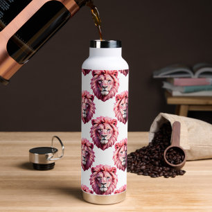 Pink Lion Head Animal Pattern Design White Water Bottle
