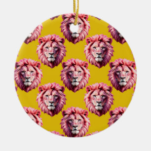 Pink Lion Head Animal Pattern Design Yellow  Ceramic Ornament