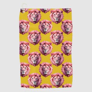 Pink Lion Head Animal Pattern Design Yellow Golf Towel