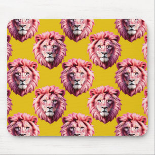 Pink Lion Head Animal Pattern Design Yellow Mouse Pad