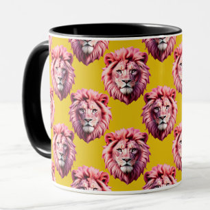Pink Lion Head Animal Pattern Design Yellow Mug