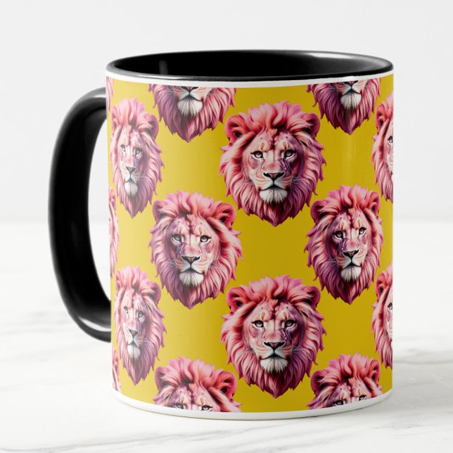 Pink Lion Head Animal Pattern Design Yellow  Mug (Creator Uploaded)