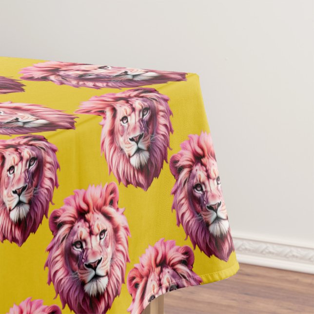Pink Lion Head Animal Pattern Design Yellow  Tablecloth (Creator Uploaded)