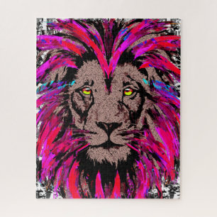 Pink Lion Head Puzzle - Lion Face Portrait Drawing