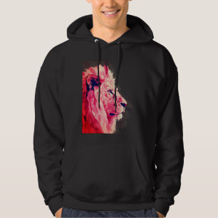 Pink Lion Majesty on Black Canvas Hoodie