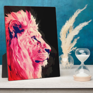 Pink Lion Majesty on Black Canvas Plaque