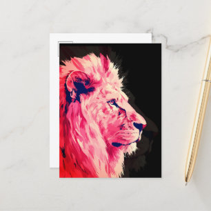 Pink Lion Majesty on Black Canvas Postcard