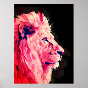 Pink Lion Majesty on Black Canvas Poster