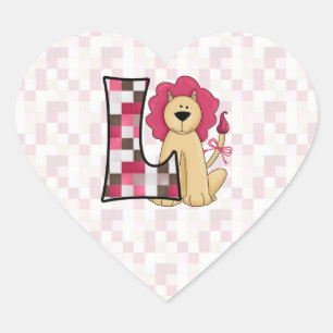 Pink Lion Monogram "L" Heart Stickers
