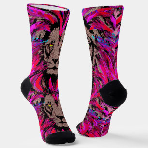 Pink Lion Socks - Lion Face Portrait - Lion Head
