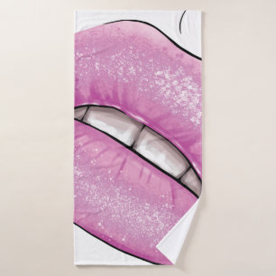 Pink lip colour gloss with teeth bath towel