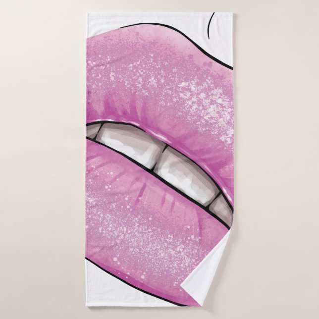 Pink lip colour gloss with teeth bath towel (Bath Towel)