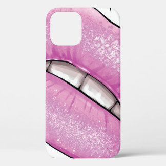 Pink lip colour gloss with teeth iPhone 12 case