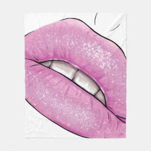 Pink lip colour gloss with teeth fleece blanket