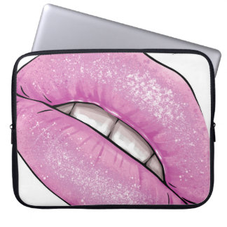 Pink lip colour gloss with teeth laptop sleeve