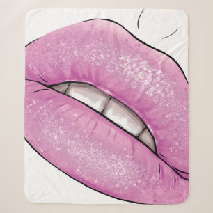 Pink lip colour gloss with teeth sherpa blanket