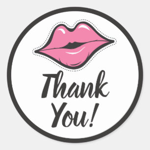Pink Lip Kiss Lipstick & Beauty Supply Thank You Classic Round Sticker