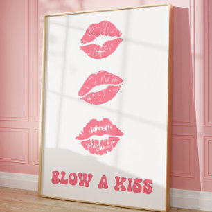 Pink Lip Print Wall Art   Feminine Aesthetic Decor