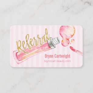 Pink Lipgloss and Stripes Makeup Referral Card