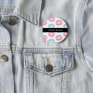 Pink Lips, Blue Lips, Kiss, Your Name, Personalise 6 Cm Round Badge