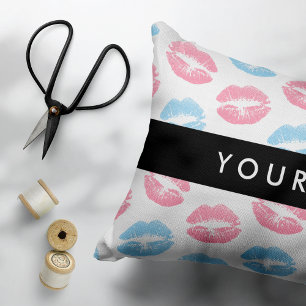 Pink Lips, Blue Lips, Kiss, Your Name, Personalise Decorative Cushion