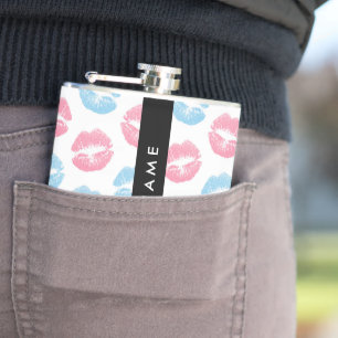 Pink Lips, Blue Lips, Kiss, Your Name, Personalise Hip Flask