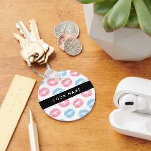 Pink Lips, Blue Lips, Kiss, Your Name, Personalise Key Ring