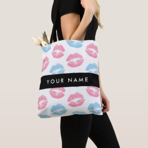 Pink Lips, Blue Lips, Kiss, Your Name, Personalise Tote Bag