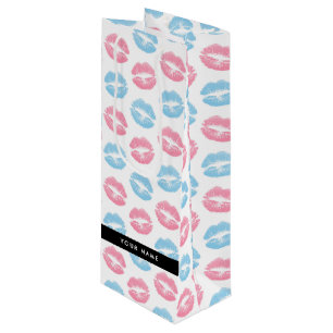 Pink Lips, Blue Lips, Kiss, Your Name, Personalise Wine Gift Bag