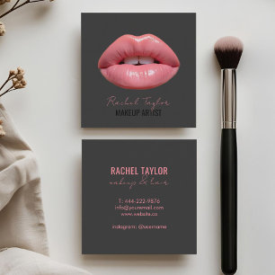 Pink Lips Charcoal Makeup Square Business Card