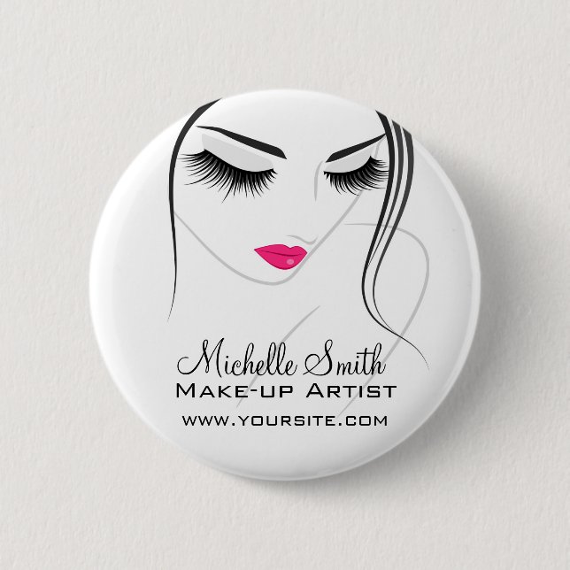 Pink lips Face long lashes Lash Extensions 6 Cm Round Badge (Front)