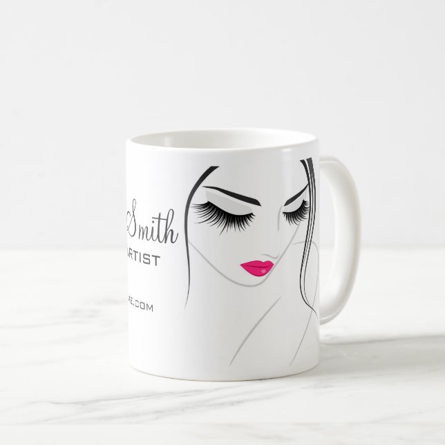 Pink lips Face long lashes Lash Extensions Coffee Mug (Front Right)