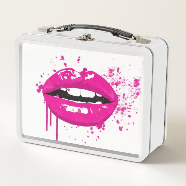 Pink Lips Illustration Metal Lunch Box (Front)