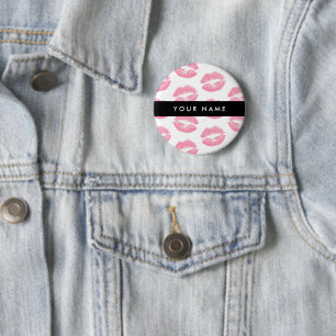 Pink Lips, Kiss, Lipstick, Your Name, Personalise 6 Cm Round Badge