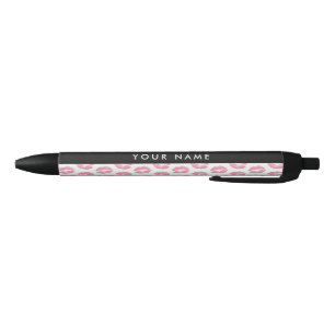 Pink Lips, Kiss, Lipstick, Your Name, Personalise Black Ink Pen