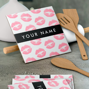 Pink Lips, Kiss, Lipstick, Your Name, Personalise Ceramic Tile