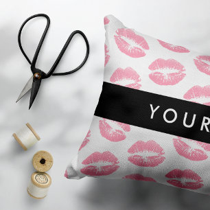Pink Lips, Kiss, Lipstick, Your Name, Personalise Decorative Cushion